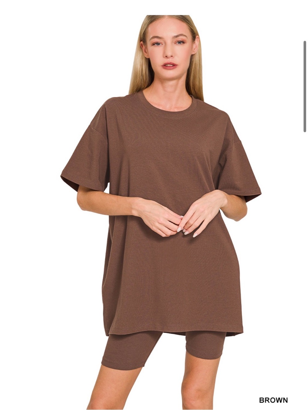 Women’s Brown Oversized Tee and Bike Short Set